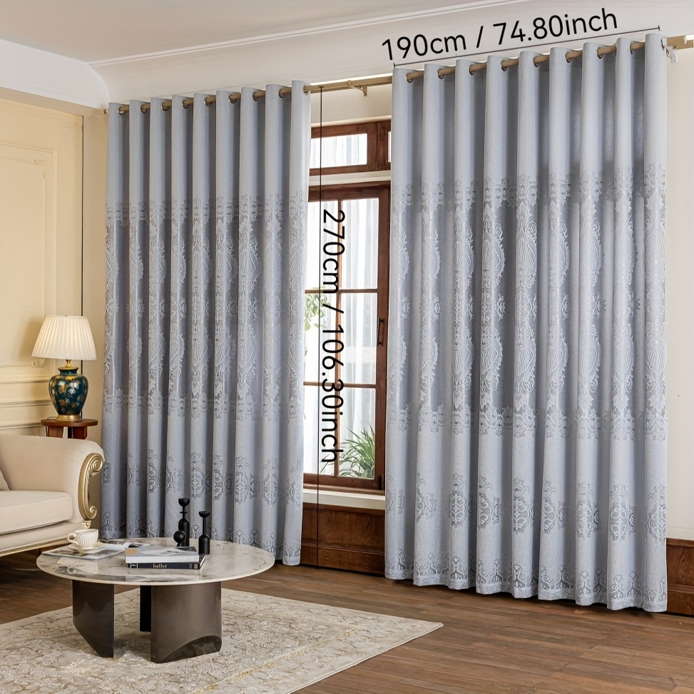 TEMU 2pcs Elegant European Floral Curtains - Light Filtering Window Drapes With Pre- Holes For Bedroom & Living Room, Semi-opaque Privacy Window
