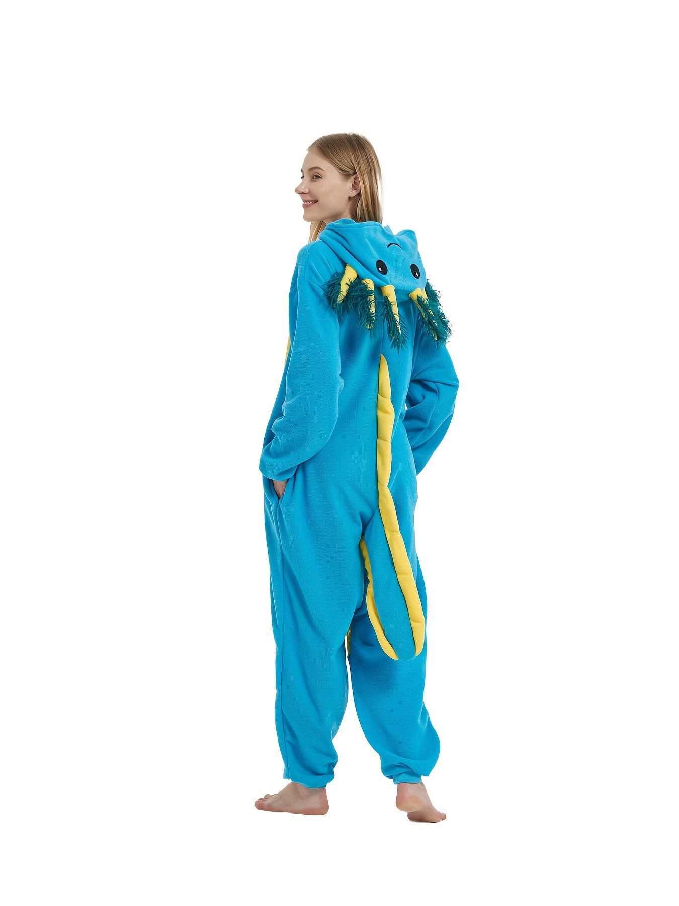 Adult Dinosaur Onesie Fleece-Lined Hooded Animal Pajamas with Embroidery,  Machine Washable Long Sleeve Winter Sleepwear for Halloween, Christmas Par
