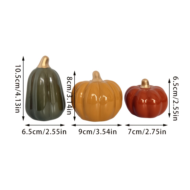 TEMU 3pcs Ceramic Pumpkin Ornament Set, Halloween Autumn Home Decor Living Room Table Entrance Display Pumpkin Ornaments Holiday Decorations