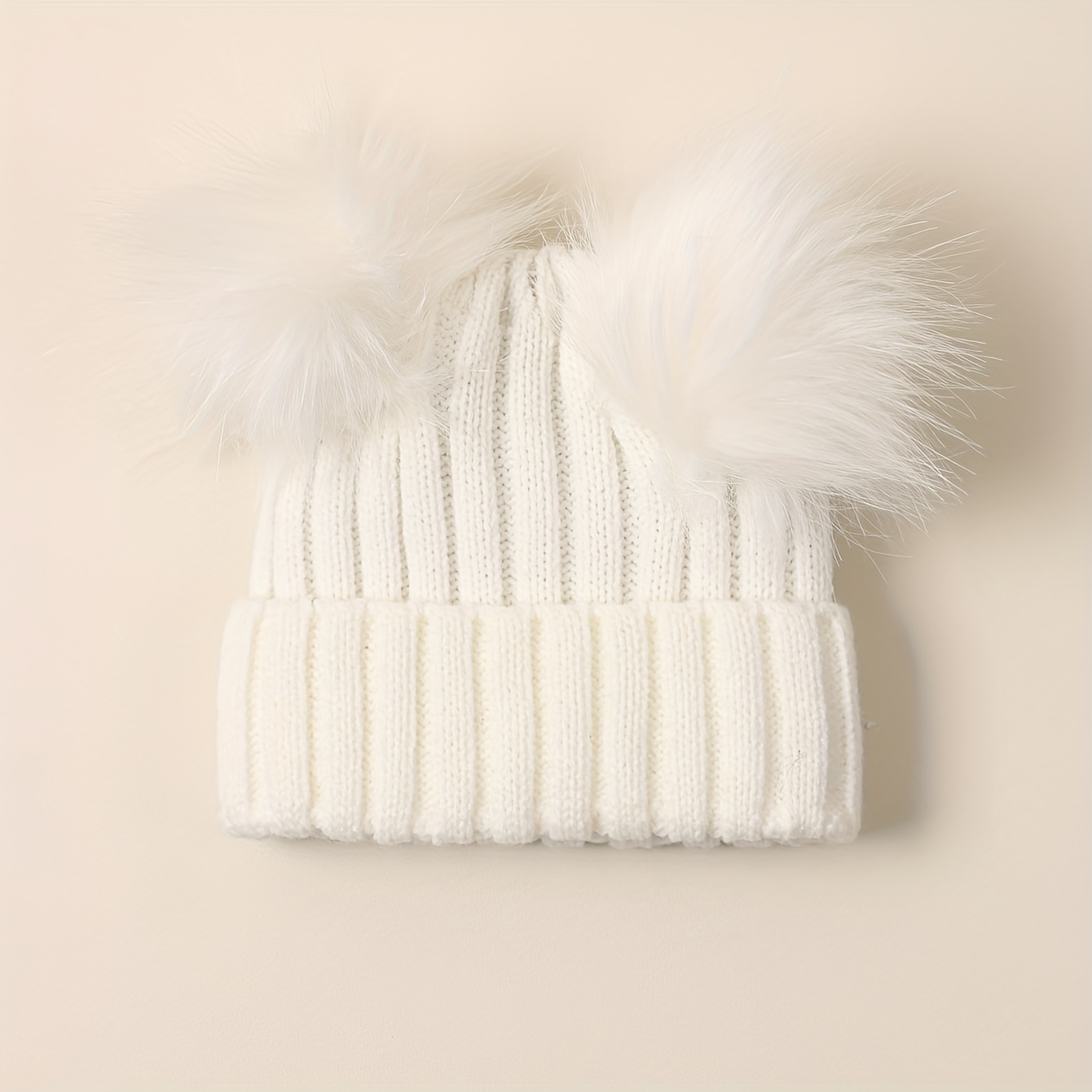 1pc Baby / Winter Hat 0-3 Months - Brimless Knit Beanie With Double Fluff, Soft Warm, Hand Washable () - For Photoshoots & Everyday Use