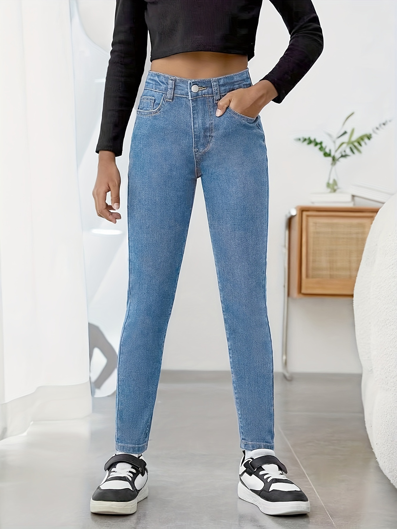 Teen Girls' Stretch Skinny Jeans Casual Light Washed Denim - Temu