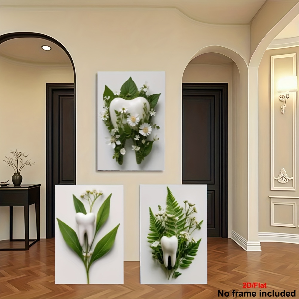 TEMU 2d Flat, 3pcs Dental Office Wall Art Set - Frameless Modern Minimalist Tooth Anatomy & Dental Procedures Posters, Teeth Diagrams & Dental Plant