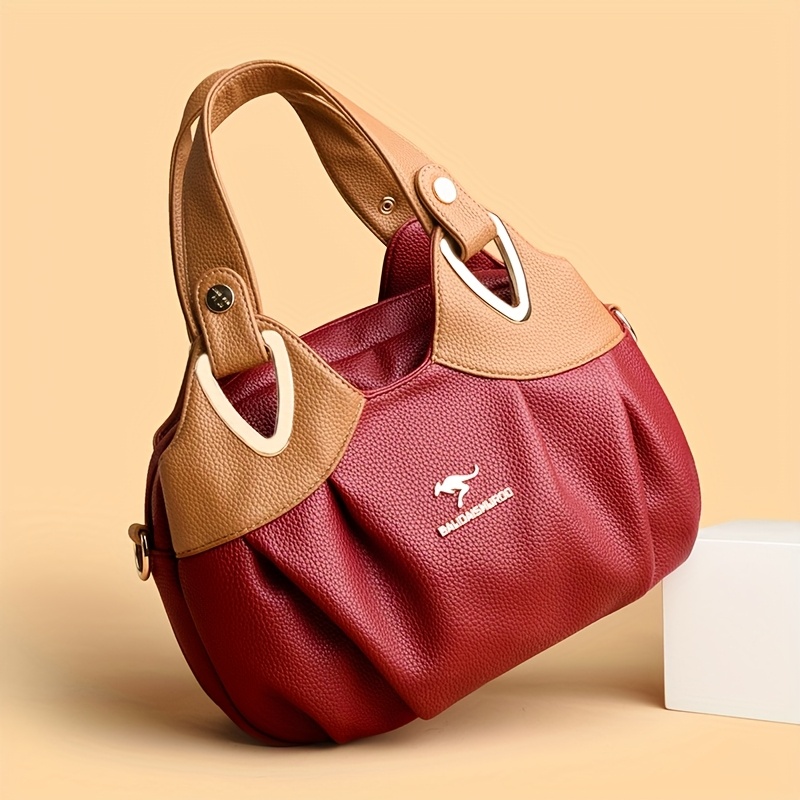 Luxurious Color-Block Design Women'S Handbag And Shoulder Bag, Crafted with Delicate Materials to Create a Fashionable Classic, Unique Metal Ring Decoration on The Handle Showcases Individual Taste