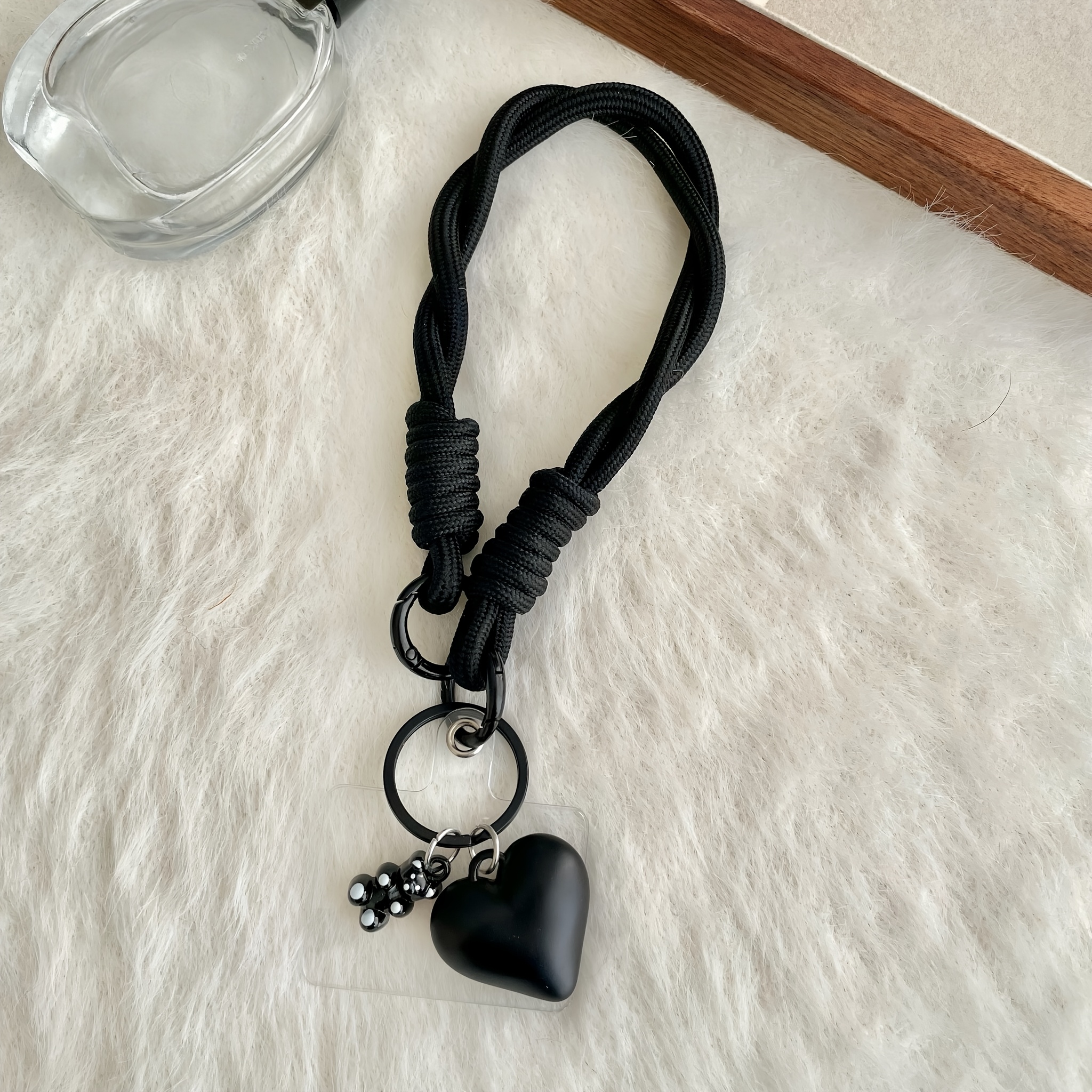 E-shop Silber Schwarz Großes Herz Bär Charm Handy Lanyard Handgelenkband, Süßes Handy Armband mit Kordel, Handy Charm Band, Geeignet für Universelle