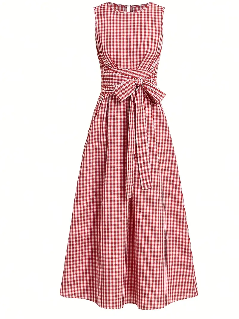 womens red white gingham a line dress adjustable waist tie - Temu Portugal womens red white gingham a line dress adjustable waist tie - Temu Portugal