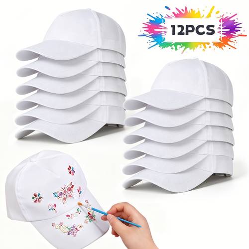 item picture 12pcs blank baseball caps graffiti creation blank hats adjustable size summer sun hats very suitable for artistic painting creation outdoor beach sun hats riding hats baseball fans suitable for handmade creation