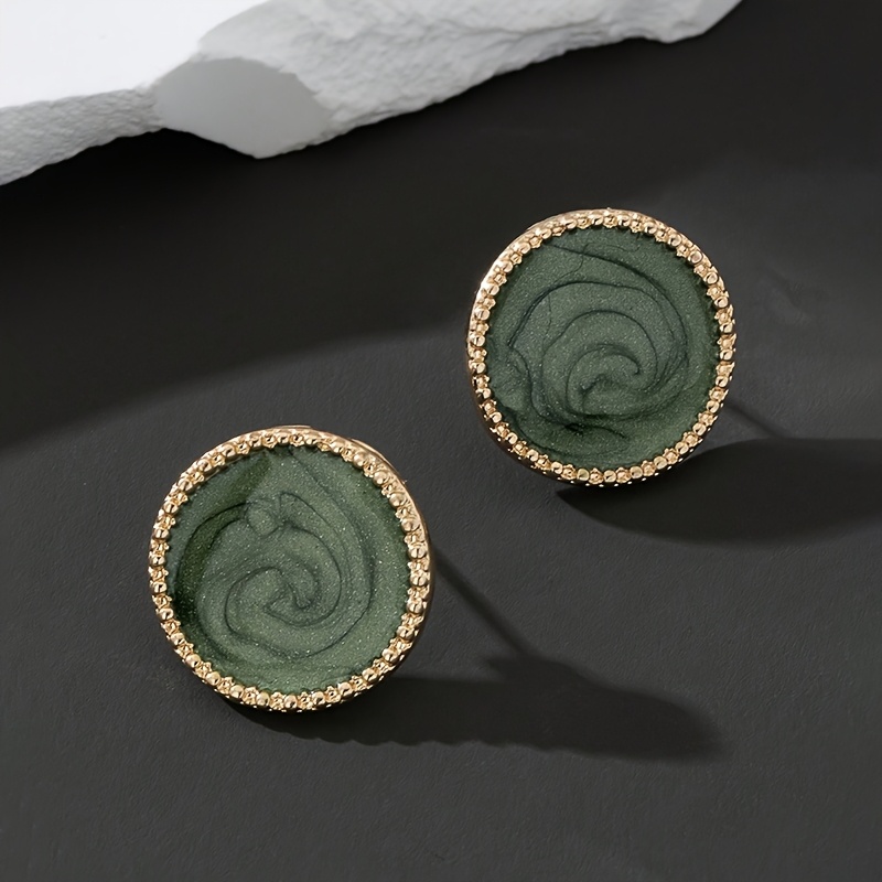 Image of Pair Of Women's Elegant Geometric Spiral Green Alloy Stud Earrings For Weddings, Parties & Casual Attire - Versatile Jewelry Accessories