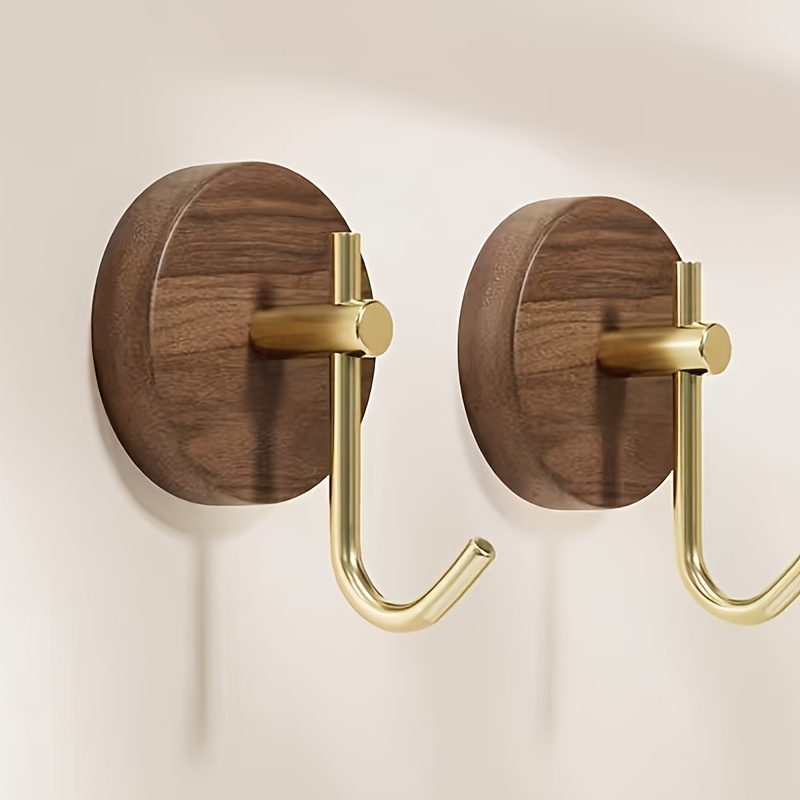 E-shop [2er-Pack] Leichte Luxus-Modehaken, Walnussfarbene Haken, Goldene Haken, Wandmontierte Haken ohne Bohren, Garderobenhaken für den