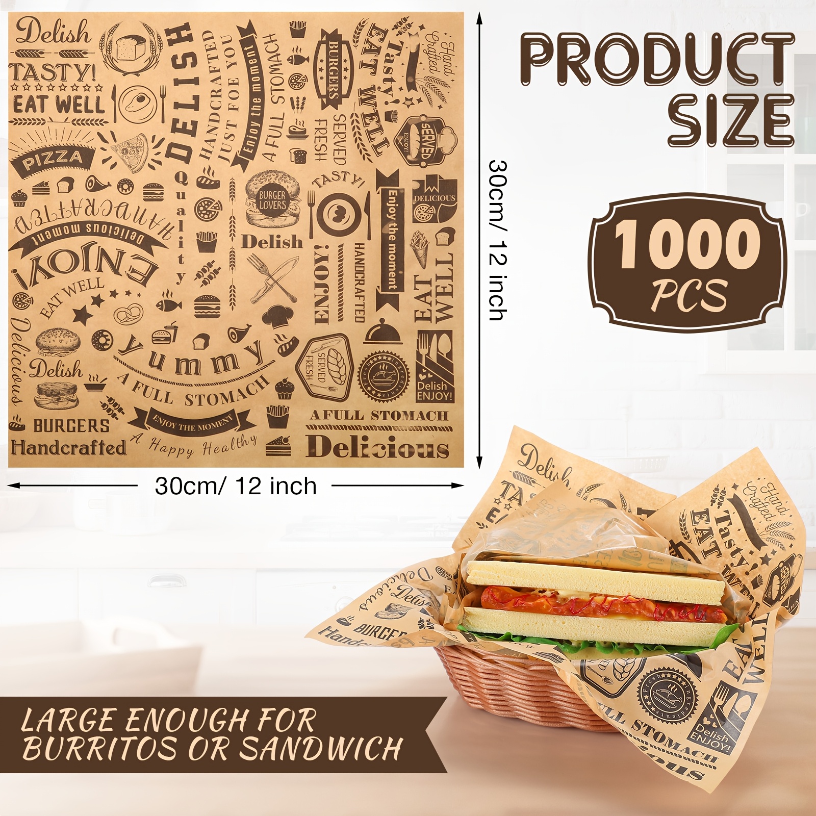 1000pcs 12x12 inch brown   wax paper sheets grease water resistant   sandwiches   and baking Product details 0