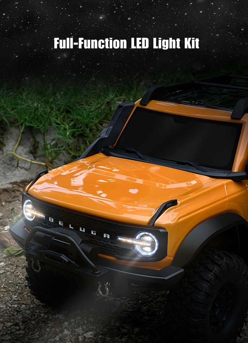 1/10 Scale RC Crawler with LED Lights & Winch - 4x4 Off-Road Remote Control Truck, High/Low Speed, RTR Rock Buggy with, Compatible with, for Adults &, Off-Road Racing - Ideal Gift for RC Car Enthusiasts, Outdoor Adventure, Aggressive Design, Sturdy Construction