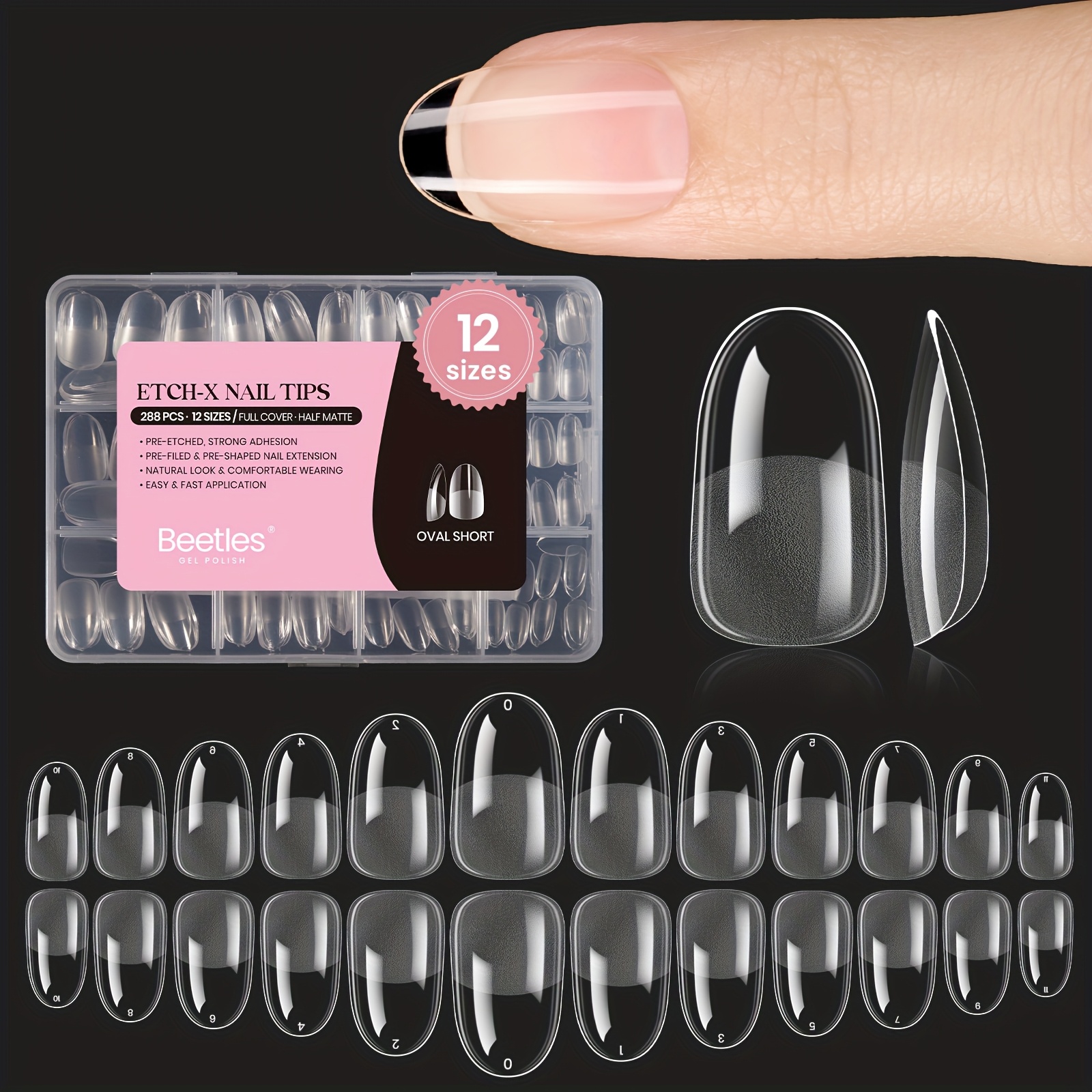 E-shop Beetles Gel Nagelspitzen Kurze Ovale Falsche Nägel 288 Stück Vorgeformte Halb Matte Aufdrückbare Nagelspitzen Vollständige Abdeckung Falsche