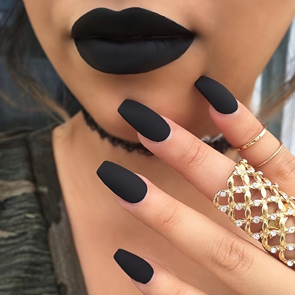 

Matte Black Coffin Press On Nails, Short Ballet Fake Nails, Full Cover False Nails For Women And Girls Including Wooden Stick Nail File And Jelly Glue