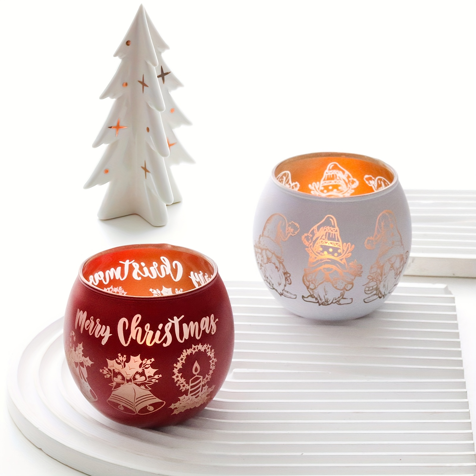 Image of 2 Christmas Gnome Candle Holders, Designed With Hat-wearing Gnomes, Perfect For A Fantasy-themed Holiday Party Decoration, A Cozy Family Atmosphere, Ideal For Christmas