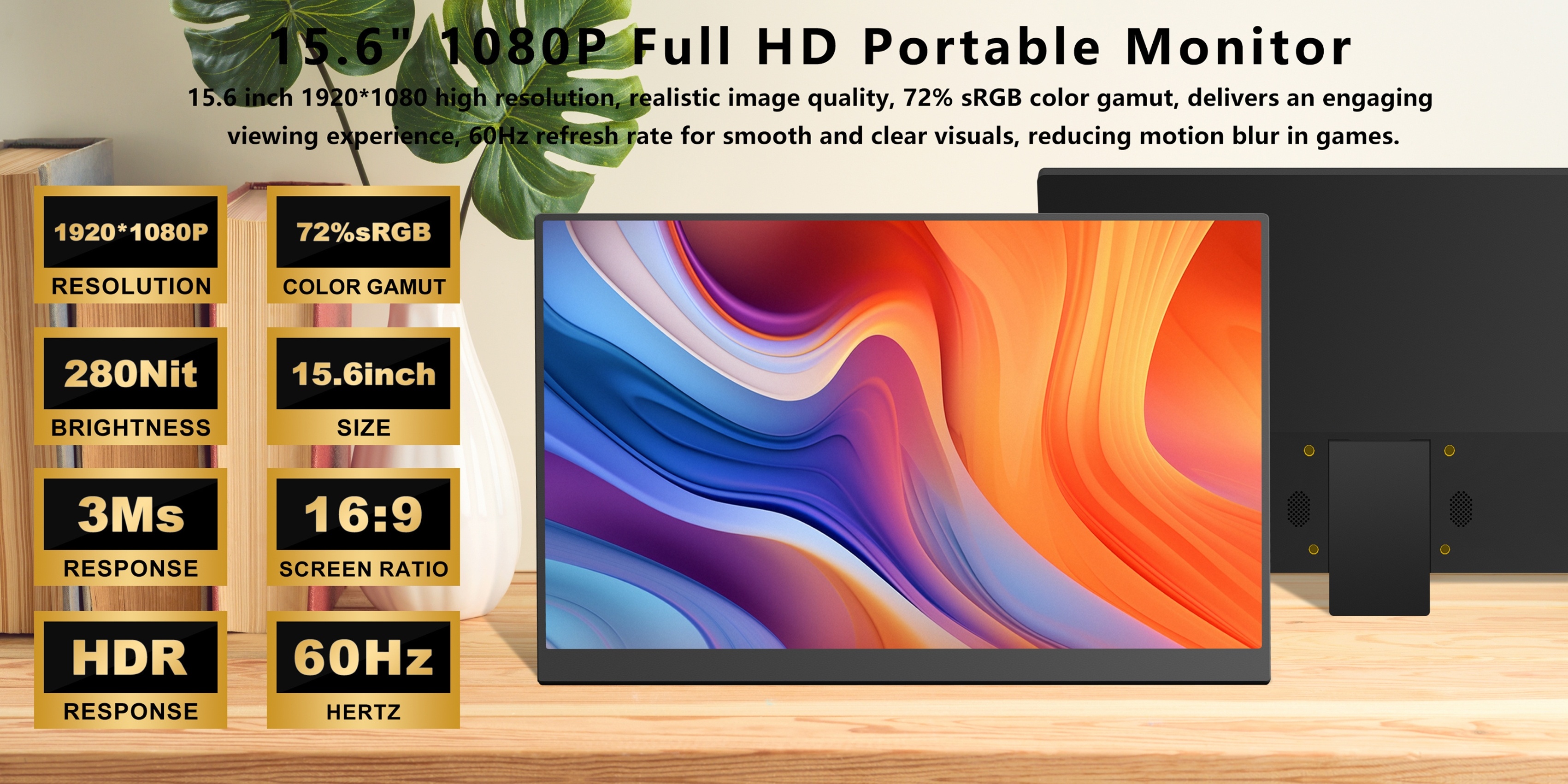 nseovs 15.6 пренослив монитор со 1920×1080p fhd ips панел, 72% srgb,  , 178° ултра-широк преглед, вградени звучници, двоен type-c & hdtv, за еднокаблена конективност, таблет, монитор за лаптоп, екран на монитор, монитор за pc Детали за производот 0