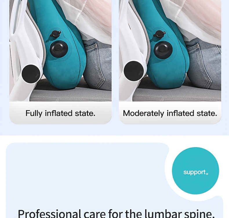 teal inflatable lumbar support pillow ergonomic   with pressure relief design for long distance flights high speed trains office use washable synthetic fiber   season   flight   accessory   design inflatable travel pillow Product details 6