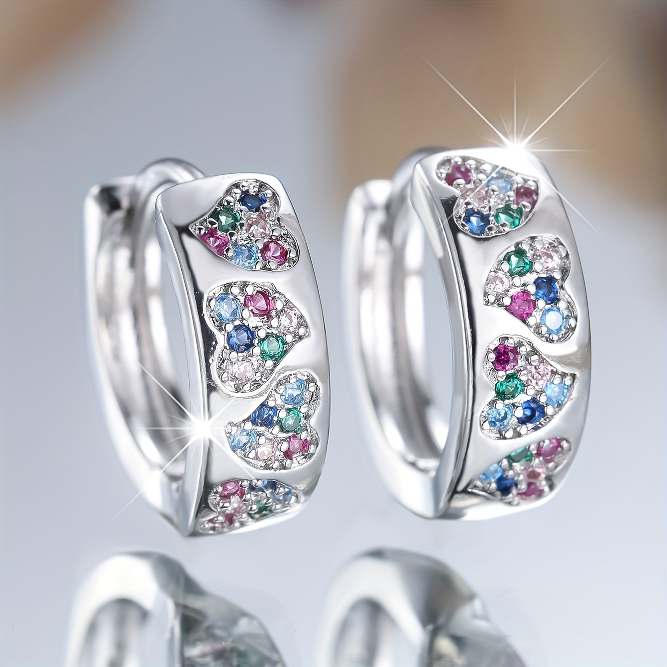 TEMU 1 Paire de Boucles d'Oreilles Minimalistes Exquises de Cœur avec Incrustation de Synthétique Multicolore pour Femmes, Cadeau de Saint-Valentin