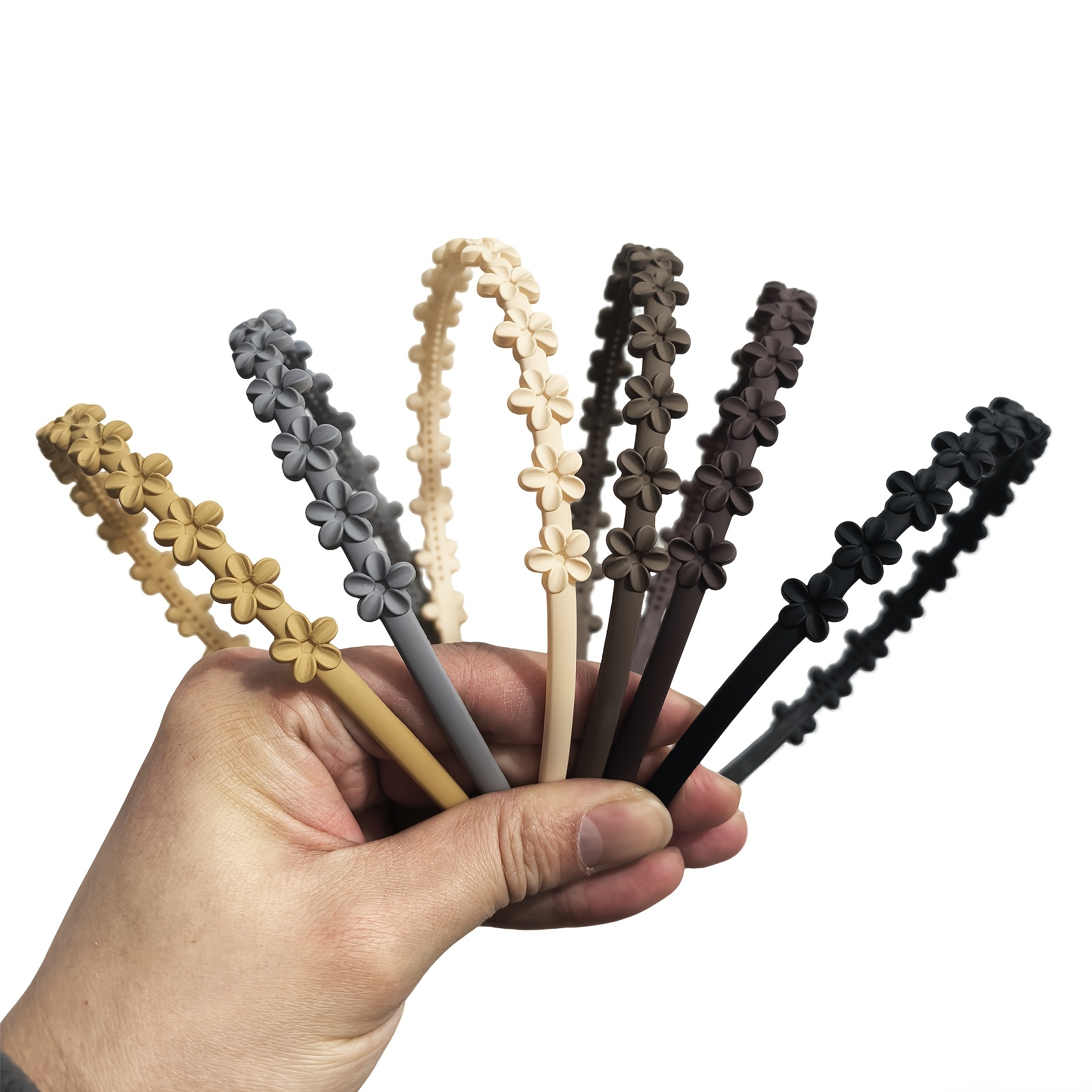Image of Elegant 6pcs Floral Headband Set - Chic Solid Color Hair Bands For Women, Perfect For Back To School