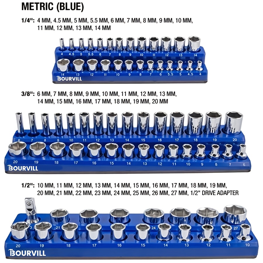 item picture   magnetic socket organizer set 6pcs   toolbox drawer socket holders in 1 4 3 8 and 1 2 metric and sae sizes holding 143 standard and extra long sockets it   a lovely fathers day gift