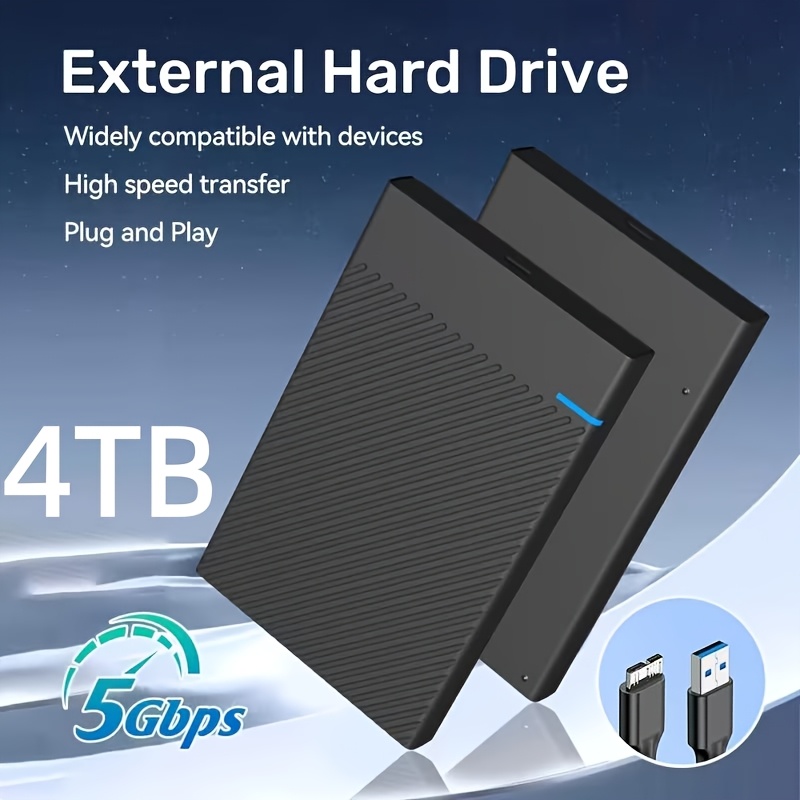 4tb high speed portable external hard drive usb 3 0 tool free installation pc laptop office large capacity hdd   file system video music extended backup black portable storage drive office data storage stylish design