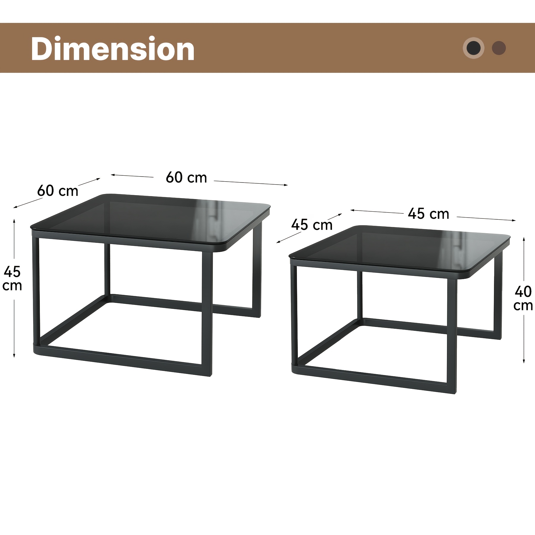 Image of 2pcs Round/square Side Table Set, Glass Coffee Table With Metal Frame, Round Side Table 2-tier Coffee Table With Storage Space Metal Frame, Modern Coffee Tables For Living Room, Bedroom