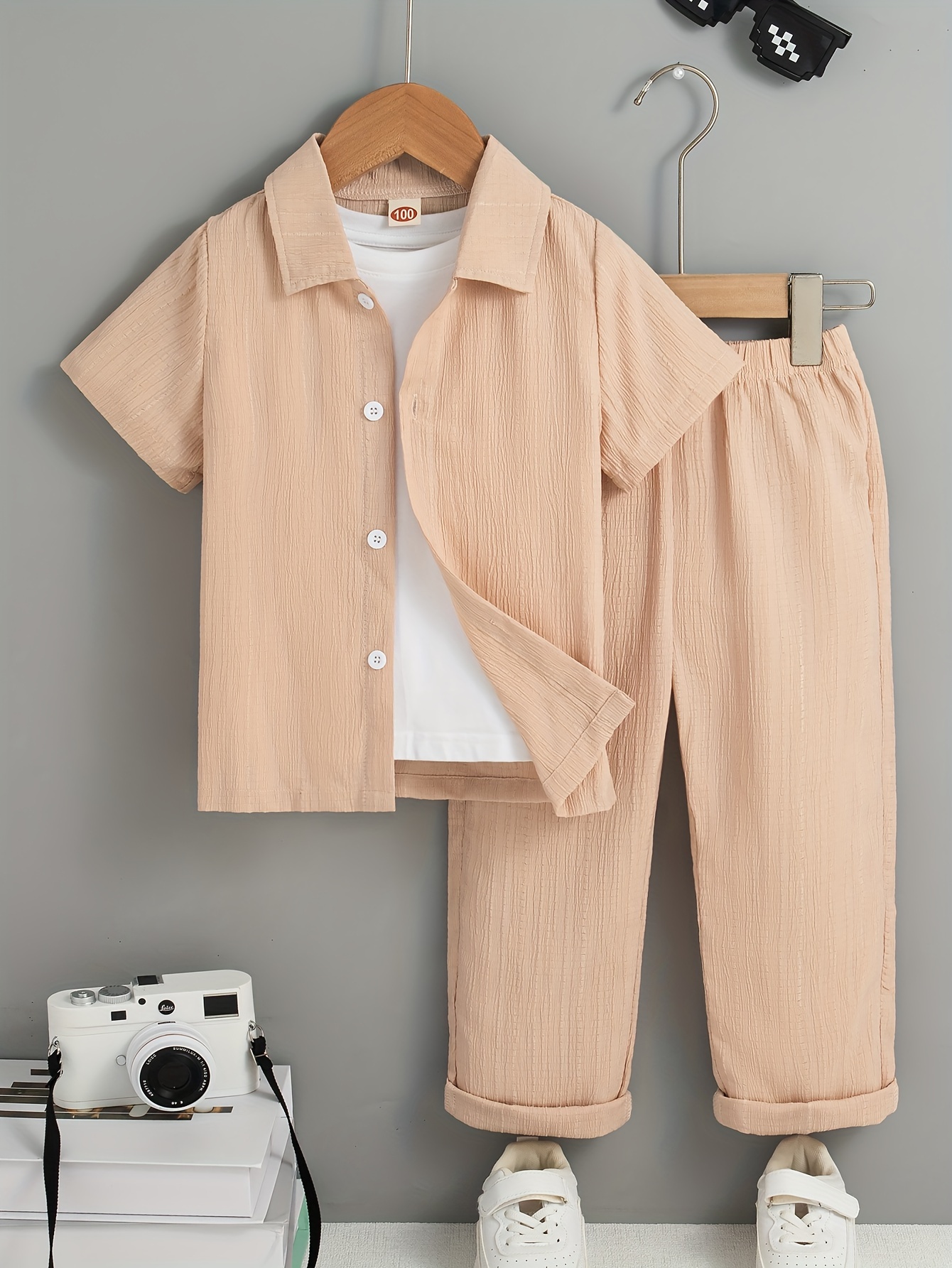 boys summer fashion casual outfit set comfy polyester blend Temu