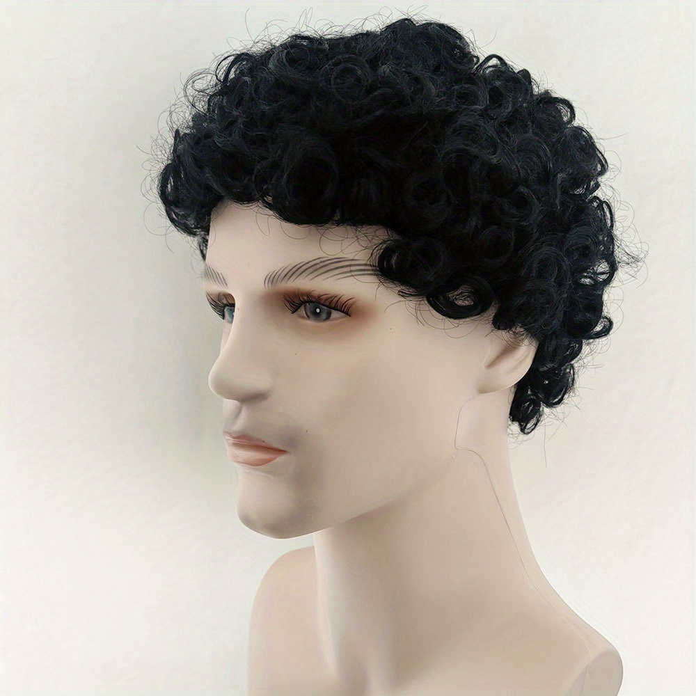TEMU Swiking Perruque Afro Courte Noire Bouclée pour Homme, Costume de Rocker pour Halloween et Cosplay