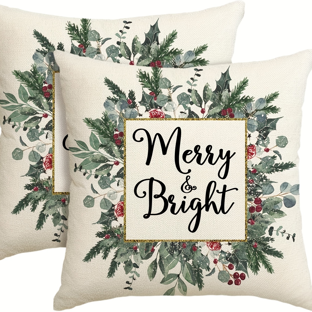 

Christmas Throw Pillow Covers - 2pcs Set, Eucalyptus & Design, , Zip Closure, Machine Washable - Sofa & Couch Decor, Multiple Sizes (16x16/18x18/20x20), , Decoration