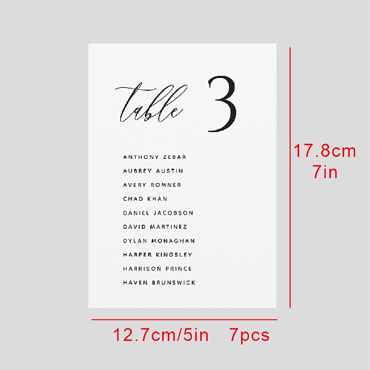 E-shop Personalisierte, individuelle, moderne, minimalistische Tischkarten für Hochzeitsplätze, anpassbare Nummer und Textname, 7 Stück pro Stück