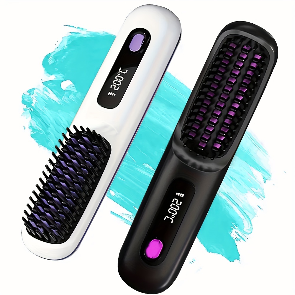 

Portable Cordless Hair Straightening Brush, Usb Rechargeable 2000mah Lithium Battery, 4 Temperature Settings, Travel-friendly Hair Styling Tool, Gift For Women