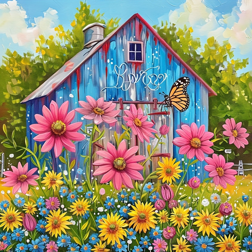 

1pc Large Size 40x40cm/15.7x15.7in Without Frame Diy 5d Diamond Art Painting Beautiful Barn, Full Rhinestone Painting, Diamond Art Embroidery Kits, Handmade Home Room Office Wall Decor