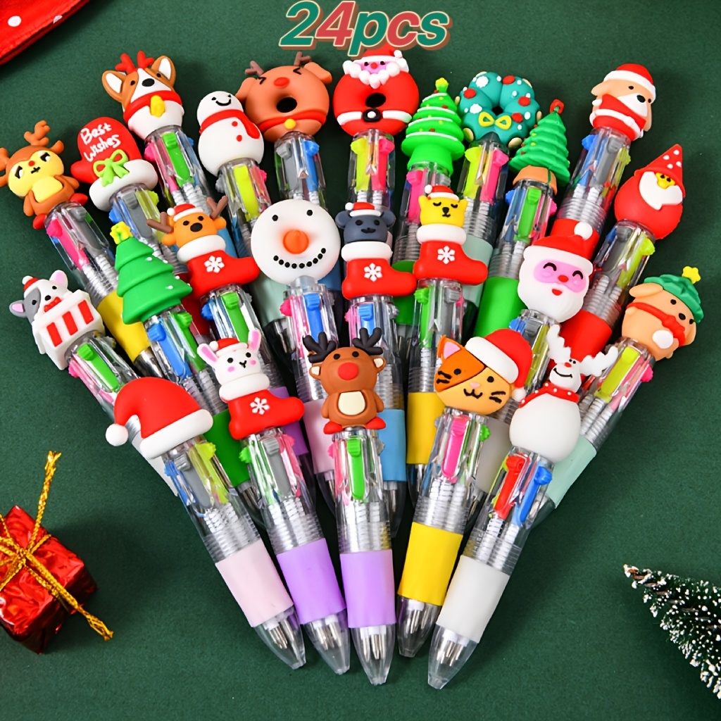 TEMU 12/24 Pack Festive Mini Christmas Ballpoint Pens - Cute Santa, Reindeer & Snowman Designs - Silicone Grip - Ideal For Office, Classroom Prizes,