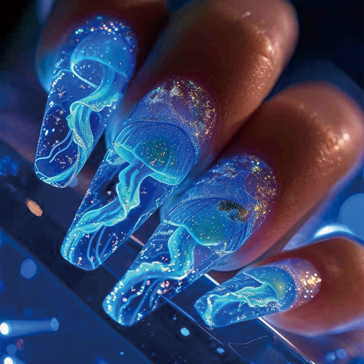 

Jellyfish Nail Art Wearable Nail Art Medium Style European And American Wearable Nail Art Underwater World Nail Art Stickers