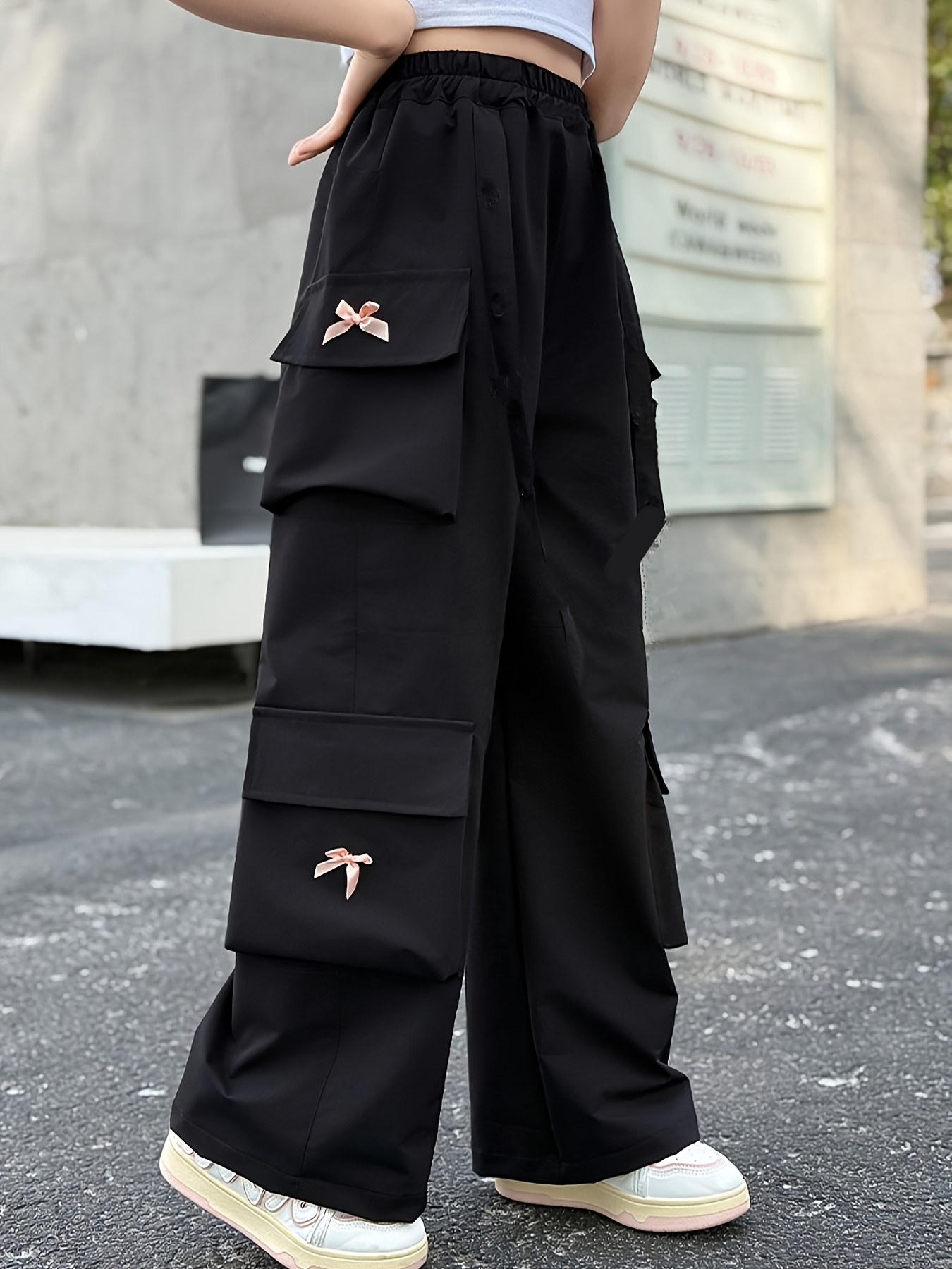 item picture y2k style   decal overalls multi pocket cargo pants with elastic waist loose fit long pants dance riding outdoor   summer fall   patches no belt workwear trousers   outdoor