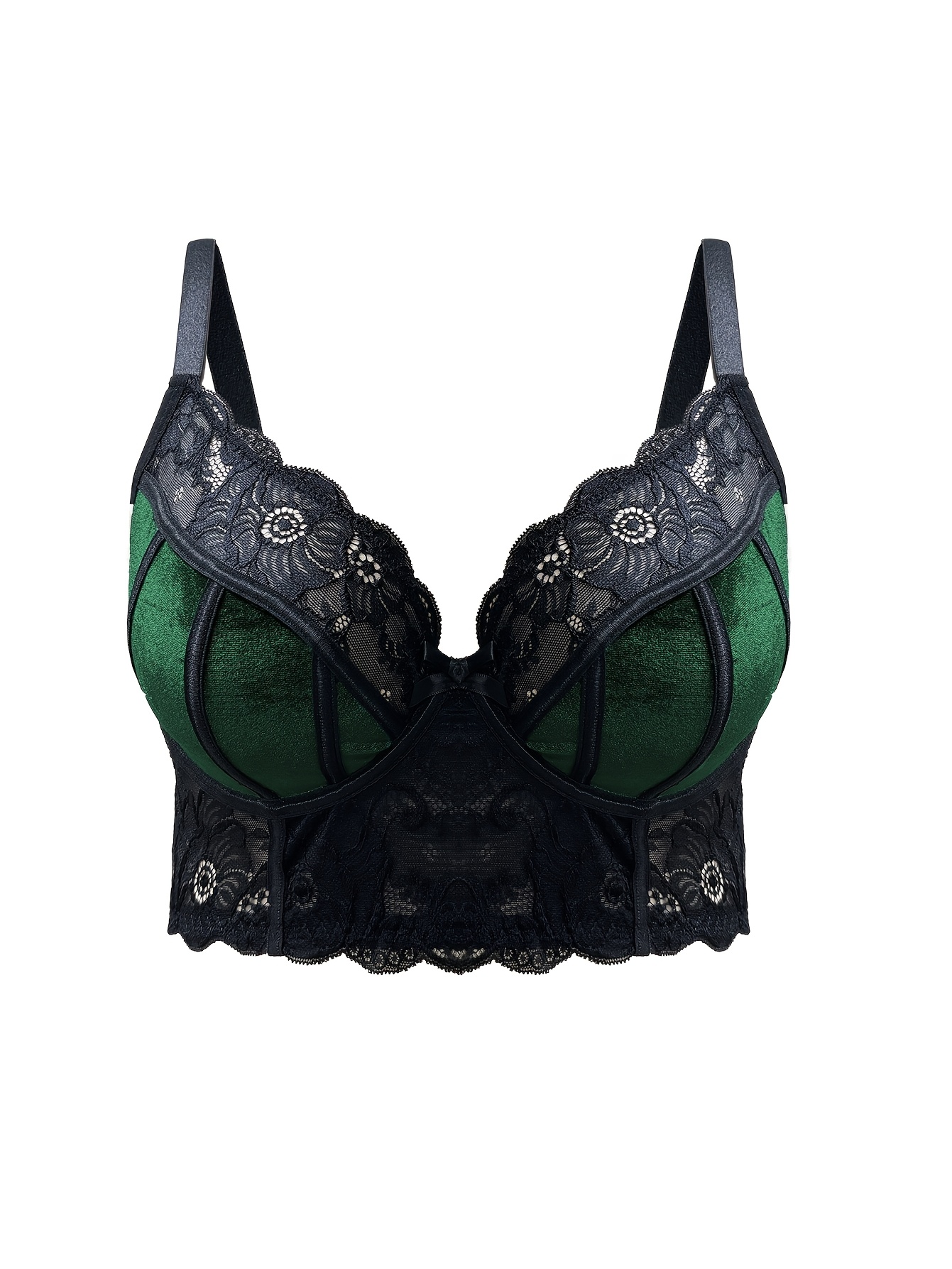 3pcs Women'S Plus Size Sexy Lace Bralette Set - Wireless, No-Pad, Medium Stretch, Color Block Design with Contrast Lace Details