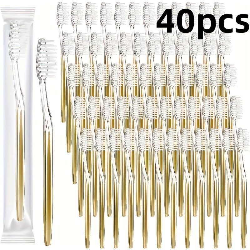 Image of 40-count Disposable Toothbrushes, Medium-soft Bristles, Nylon Manual Toothbrushes, Individually Wrapped, For Travel And Hotel Use, Adult Oral Care