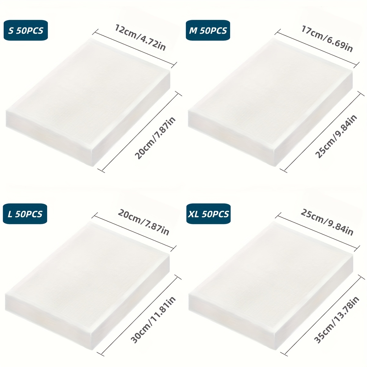 Food Vacuum Seal Bags, 200pcs Set /m/l/xl 4 Sizes (4.72-13.78 Inches), Made Of Pe Material, Extends Freshness And Prevents Odor Transfer, Specifically For Sealing Meat, Fruits, Vegetables, And