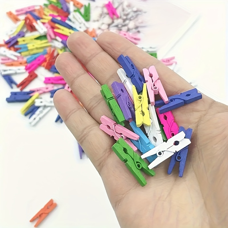 

100pcs Assorted Colors Mini Wooden Clothespins, For Photos, Crafts & Decor - Small Picture Hanging Clips