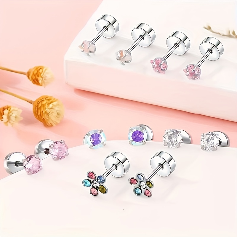 24pcs Stainless Steel Pentagram Ear Bone Nail Earrings