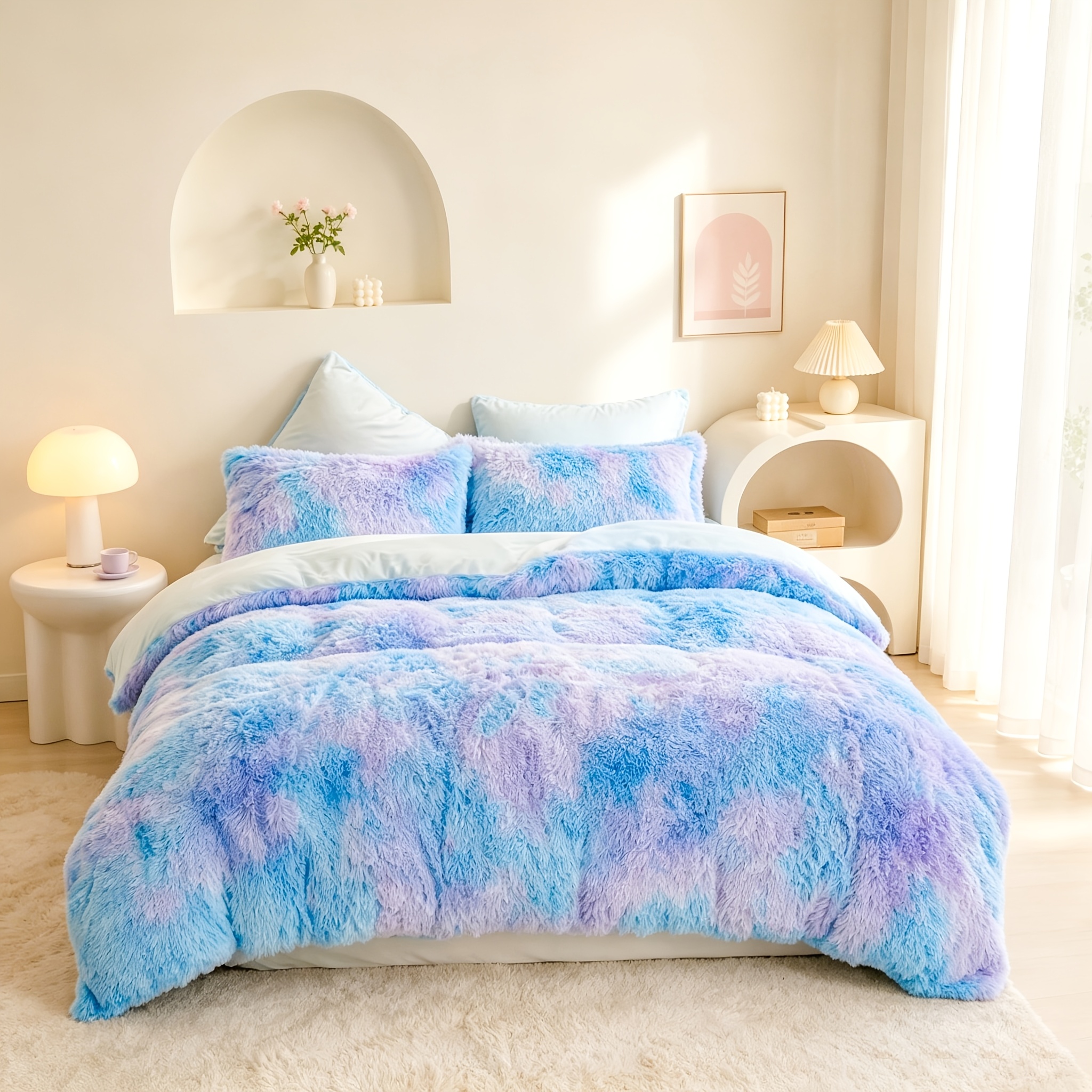 3pcs Gradient Tie-dye Long Plush Duvet Cover Luxury Bedding Three-piece Set (does Not Duvet Insert Or Pillow Inserts)