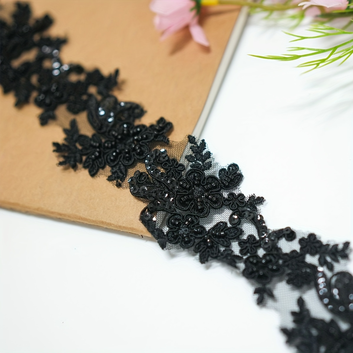 E-shop Florale Perlen-Pailletten-Spitzenborte, bestickte Applikation für Brautkleider, Verzierung für Brautkleider, elegante DIY-Bastelspitze - mehrere