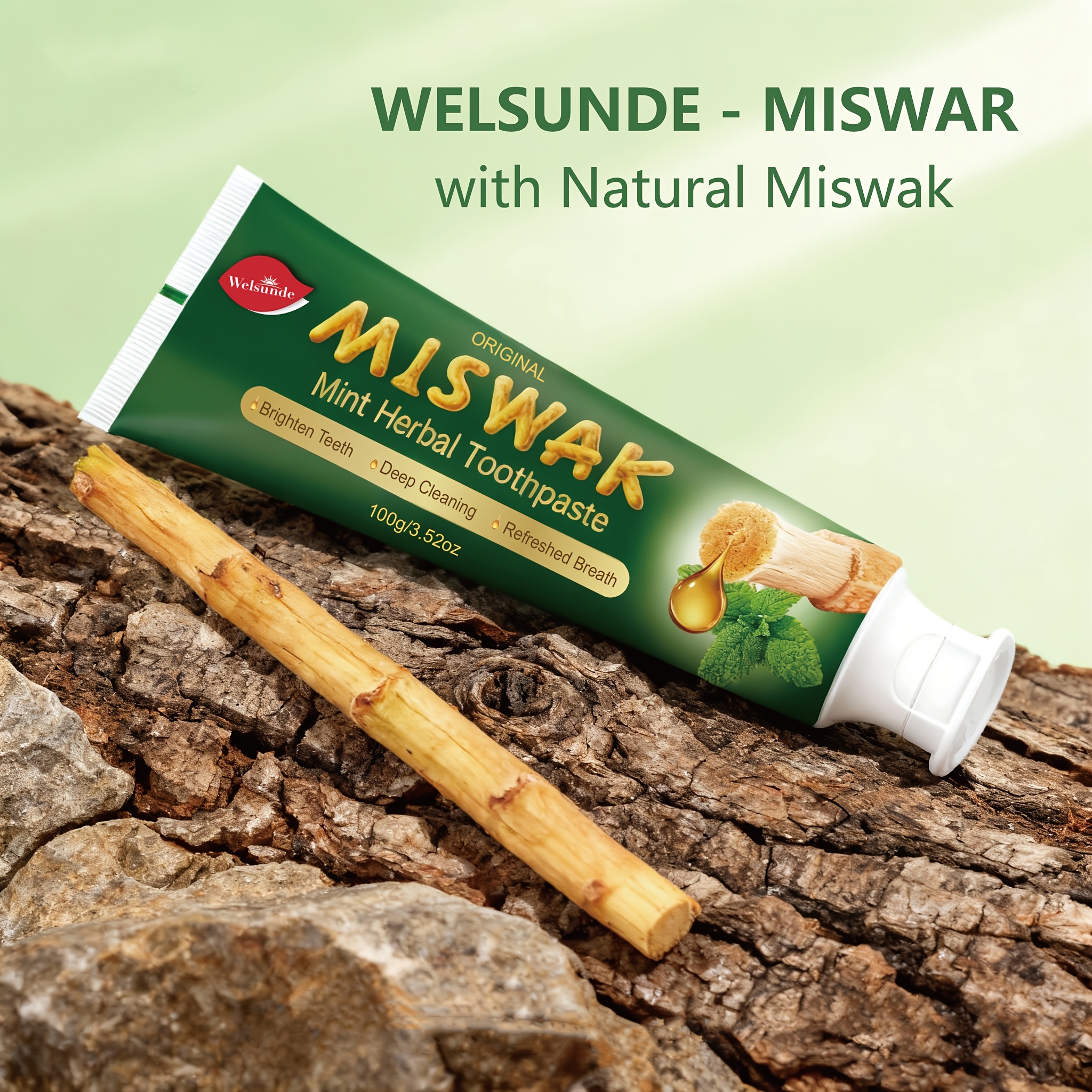Miswak Stick Hydroxyapatite Toothpaste, Rich in Herbal Essence for Deep Cleaning & Brighter Smile, European Formula with Minty Fresh Breath, Gentle on Gums, Travel-Size 100g/3.52oz, Ideal Oral Hygiene Gift for Women & Men, Suitable for Everyday