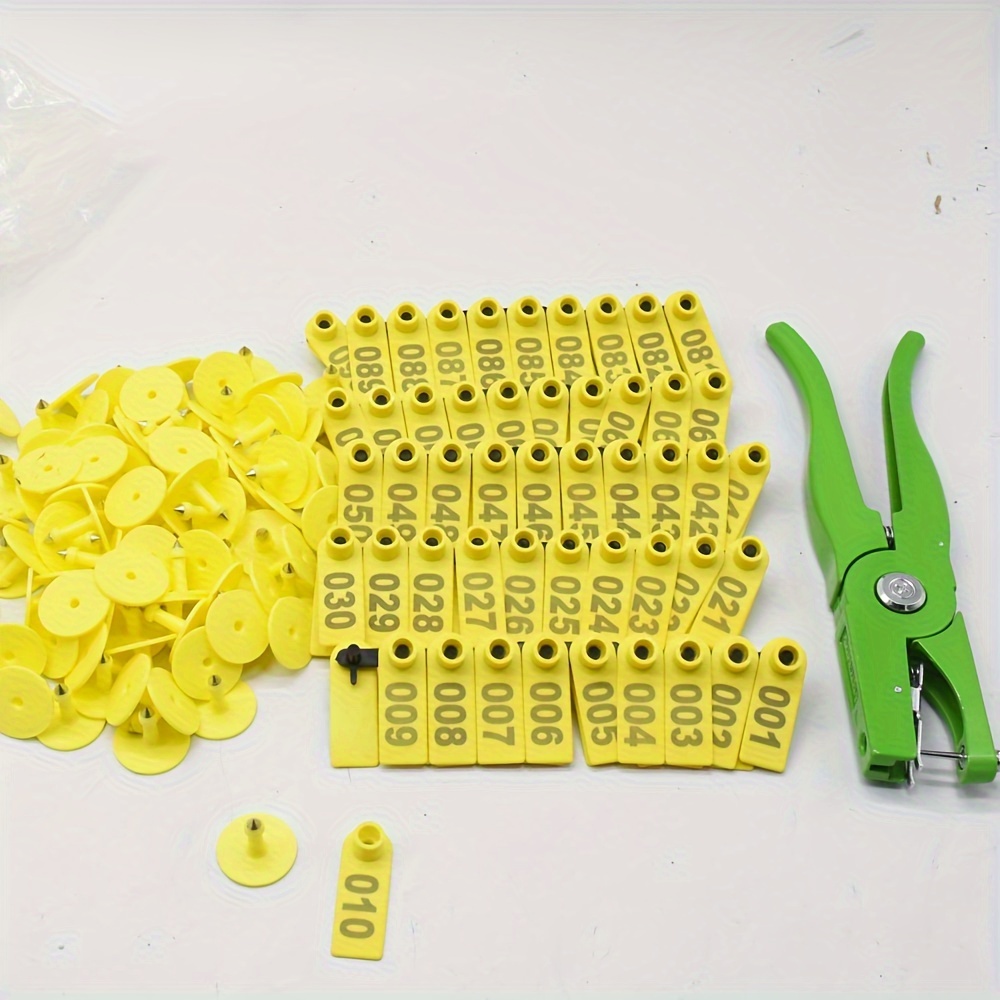 secure fit easy to use animal ear tag applicator set with 100 durable tags perfect for cattle sheep poultry rust resistant aluminum alloy stainless steel construction details 0