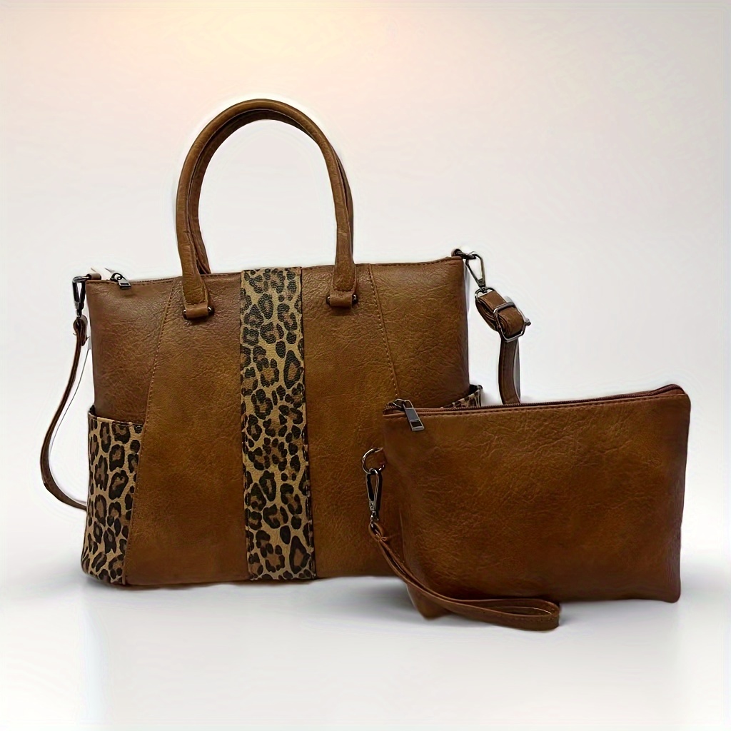 vintage leopard print tote bag retro top handle satchel bag womens elegant shoulder purse handbag