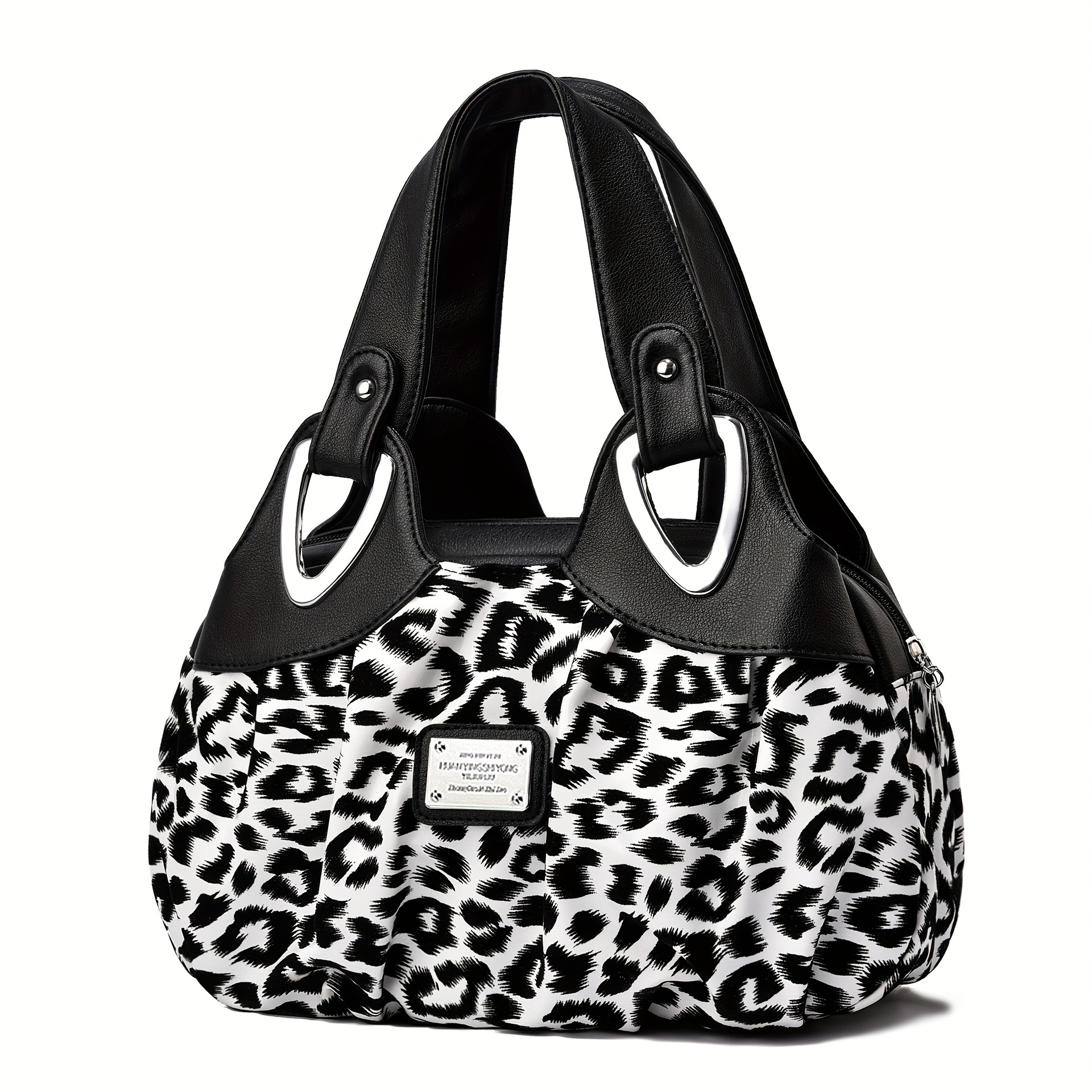 

[1pc Leopard Print Leather Handbag] Leopard Print Top-handle Bag, Leather, Large Capacity, With Zipper Closure And Polyester , For Women' Handbag