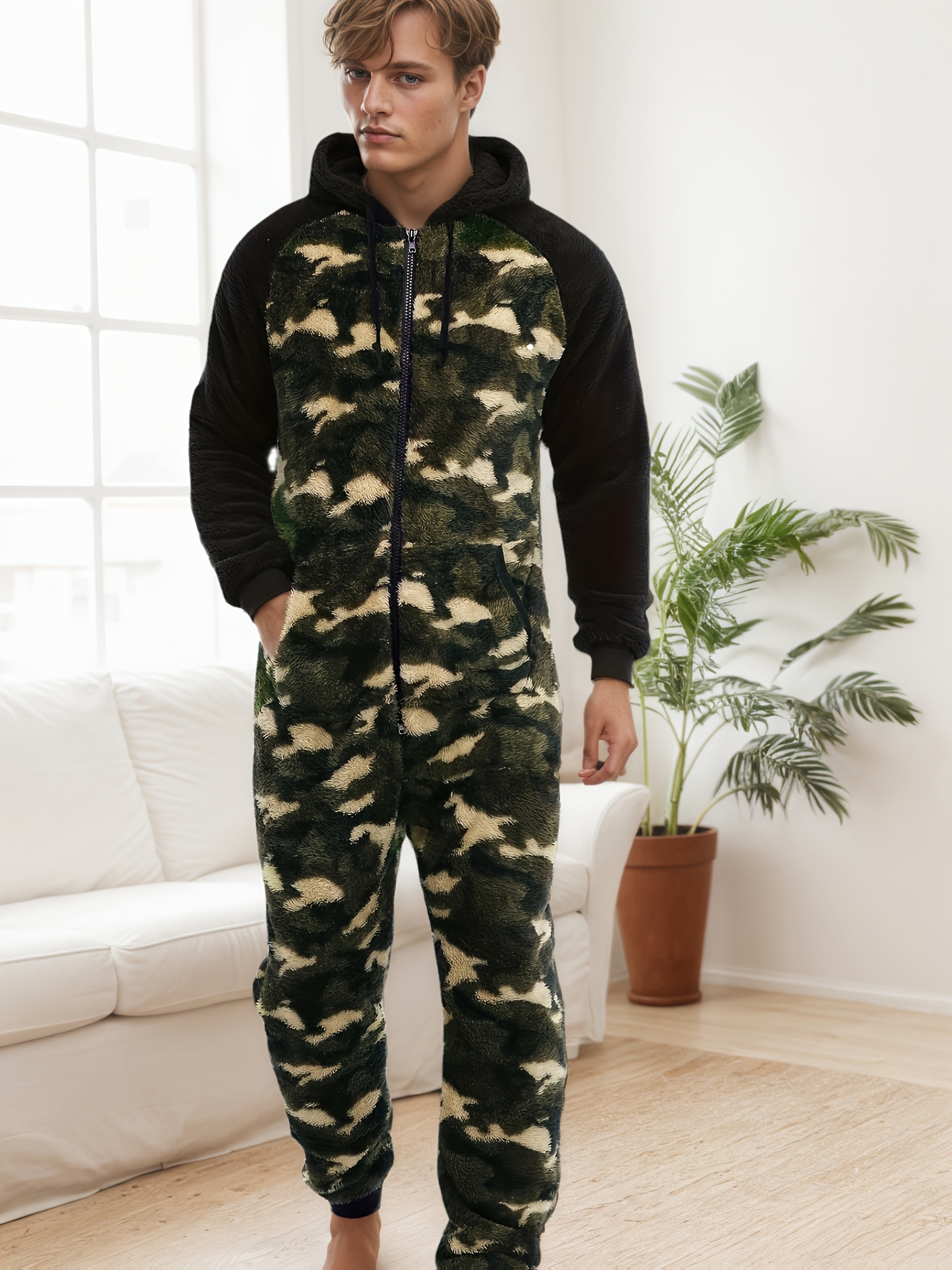 *'S Heavy-Duty Full-Zip Hooded Onesie Long Sleeve Winter Sleepwear,  Thermal Insulated Lounge suit with Drawstring Hood, Loose Fit Onesie for  Cold