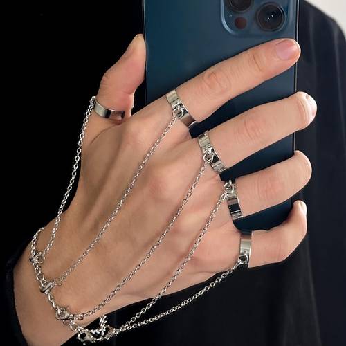 elegant ring set with chains personalized engraving durable electroplated metal ideal for couples or unique gift item chic accessory durable