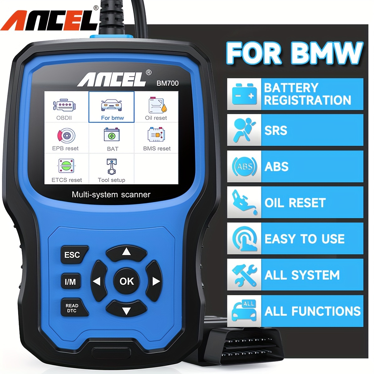 

Ancel Bm700 Battery Registration Tool Fits For Bmw, Full Diagnostic Tool Professional Srs Airbag Reset Scan Tool For Mini Cooper Obdii Obd2 Scanner Car Engine Code Reader Injector Coding