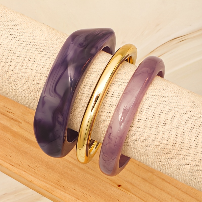 3pcs Fashionable Women's Stackable Bracelet Set, Geometric Design