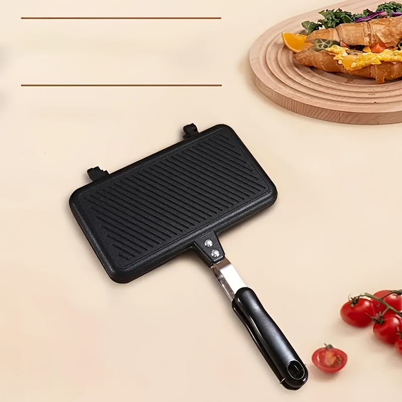 Multifunctional Aluminum Alloy Double-sided Pan With Handle | , Ideal For Sandwiches, Steaks, Toast, And Eggs - Suitable For Indoor And Outdoor Gatherings