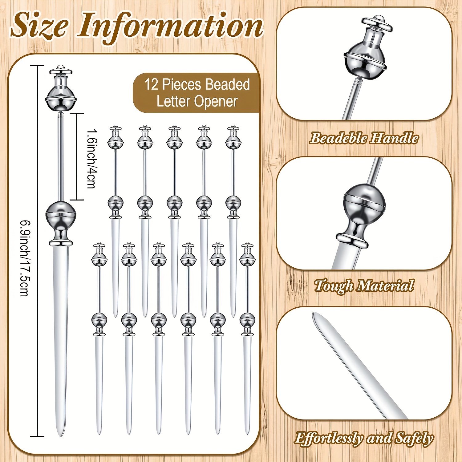 Image of 12pcs Stainless Steel Bead Opener Kit Diy Crafts Accessories Bead Keychain Bead Opener Knife Multifunctional Metal Cutting Paper Knife Keychain